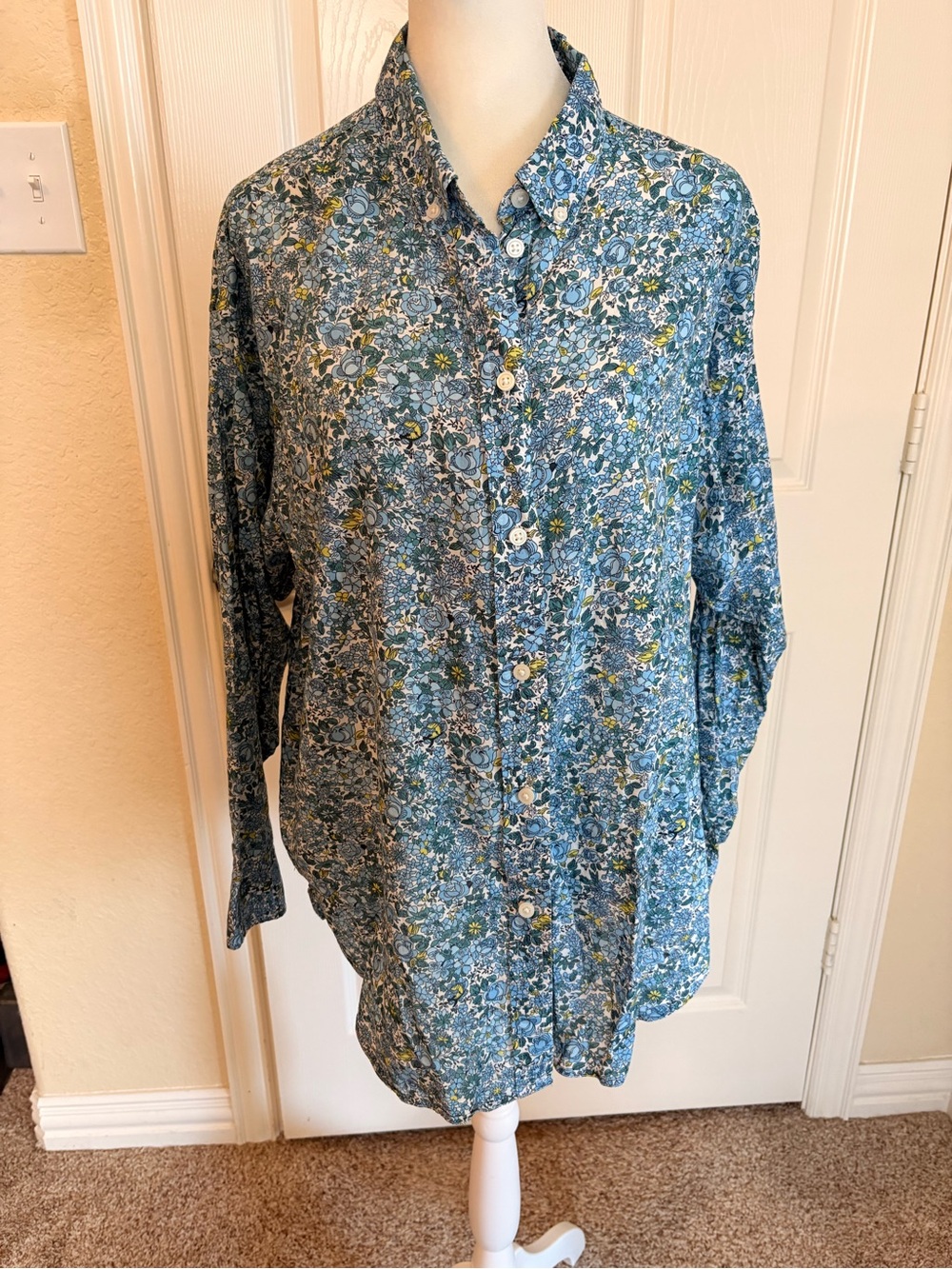 J. Crew Blue Floral Button-Down Shirt